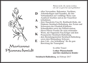 Traueranzeige von Marianne Pfannschmidt von Südthüringer Presse