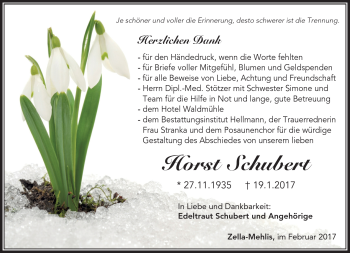 Traueranzeige von Horst Schubert von Südthüringer Presse
