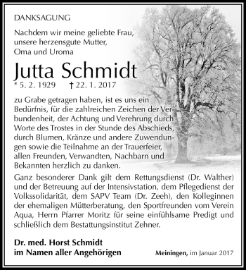 Traueranzeige von Inge Schmidt von Südthüringer Presse