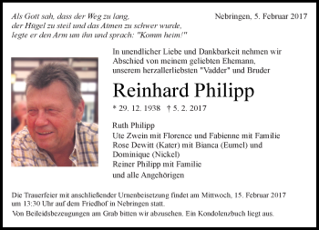 Traueranzeige von Reinhard Philipp von Frankenpost