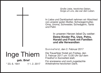 Traueranzeige von Inge Thiem von Neue Presse Coburg