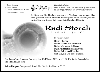 Traueranzeige von Rudi Storch von Südthüringer Presse