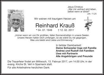 Traueranzeige von Reinhard Krauß von Frankenpost
