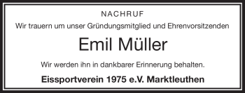 Traueranzeige von Emil Müller von Frankenpost