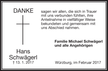 Traueranzeige von Hans Schwägerl von Frankenpost