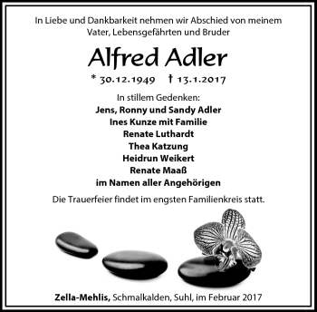 Traueranzeige von Alfred Adler von Südthüringer Presse
