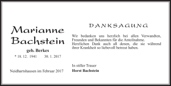Traueranzeige von Marianne Bachstein von Südthüringer Presse