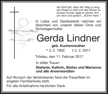 Traueranzeige von Gerda Lindner von Frankenpost
