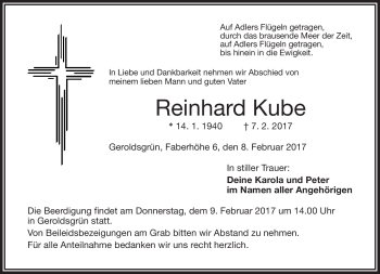 Traueranzeige von Reinhard Kube von Frankenpost