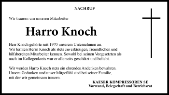 Traueranzeige von Harro Knoch von Neue Presse Coburg