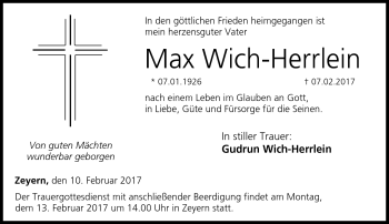 Traueranzeige von Max Wich-Herrlein von Neue Presse Coburg
