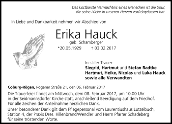 Traueranzeige von Erika Hauck von Neue Presse Coburg