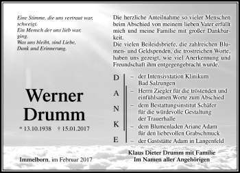 Traueranzeige von Werner Drumm von Südthüringer Presse