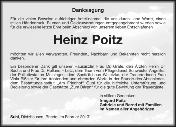Traueranzeige von Heinz Poitz von Südthüringer Presse