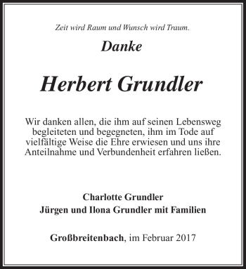 Traueranzeige von Herbert Grundler von Südthüringer Presse