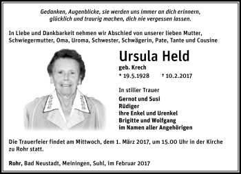 Traueranzeige von Ursula Held von Südthüringer Presse