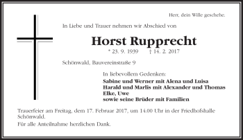 Traueranzeige von Horst Rupprecht von Frankenpost