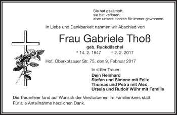 Traueranzeige von Gabriele Thoß von Frankenpost