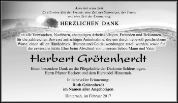 Traueranzeige von Herbert Grötenherdt von Südthüringer Presse