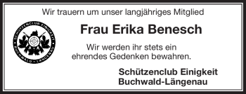 Traueranzeige von Erika Benesch von Frankenpost