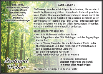 Traueranzeige von Gerhard Weber von Südthüringer Presse
