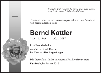 Traueranzeige von Bernd Kattler von Südthüringer Presse