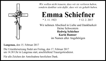 Traueranzeige von Emma Schneider von Neue Presse Coburg