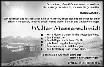 Traueranzeige von Walter Messerschmidt von Südthüringer Presse