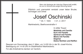 Traueranzeige von Josef Oschinski von Frankenpost