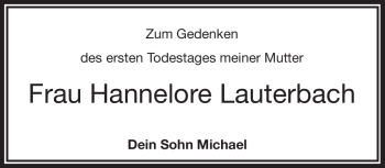 Traueranzeige von Hannelore Lauterbach von Frankenpost