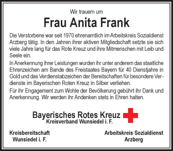 Traueranzeige von Anita Frank von Frankenpost