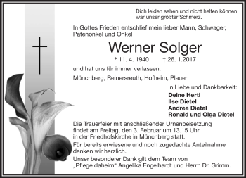 Traueranzeige von Werner Solger von Frankenpost
