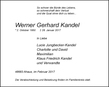 Traueranzeige von Werner Kandel von Frankenpost