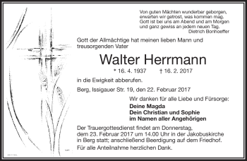 Traueranzeige von Walter Herrmann von Frankenpost