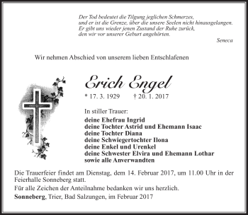 Traueranzeige von Erich Engel von Südthüringer Presse