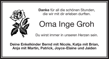 Traueranzeige von Inge Groh von Frankenpost