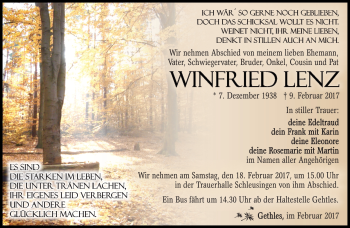 Traueranzeige von Winfried Lenz von Südthüringer Presse