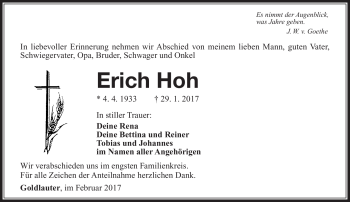 Traueranzeige von Erich Hoh von Südthüringer Presse