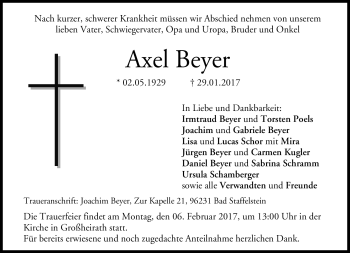 Traueranzeige von Axel Beyer von Neue Presse Coburg