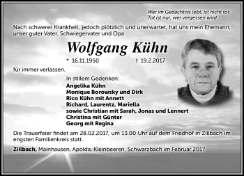Traueranzeige von Wolfgang Kühn von Südthüringer Presse