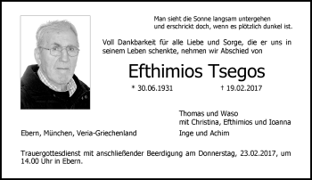 Traueranzeige von Efthimios Tsegos von Neue Presse Coburg