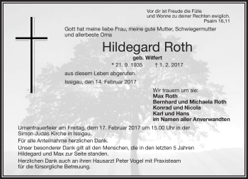 Traueranzeige von Hildegard Roth von Frankenpost
