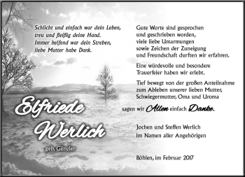 Traueranzeige von Werlich Elfriede von Südthüringer Presse