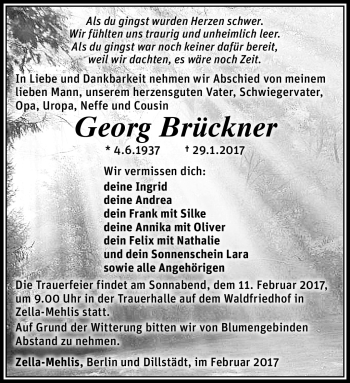 Traueranzeige von Georg Brückner von Südthüringer Presse
