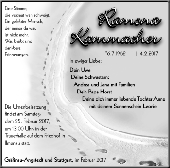Traueranzeige von Ramona Kammacher von Südthüringer Presse
