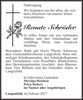 Traueranzeige von Renate Schröder von Südthüringer Presse