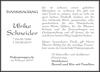 Traueranzeige von Ulrike Schneider von Neue Presse Coburg