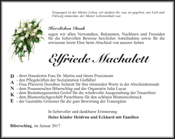 Traueranzeige von Elfriede Machalett von Südthüringer Presse