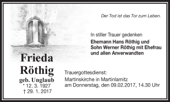 Traueranzeige von Frieda Röthig von Frankenpost