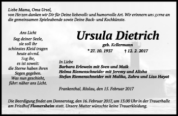Traueranzeige von Ursula Dietrich von Frankenpost